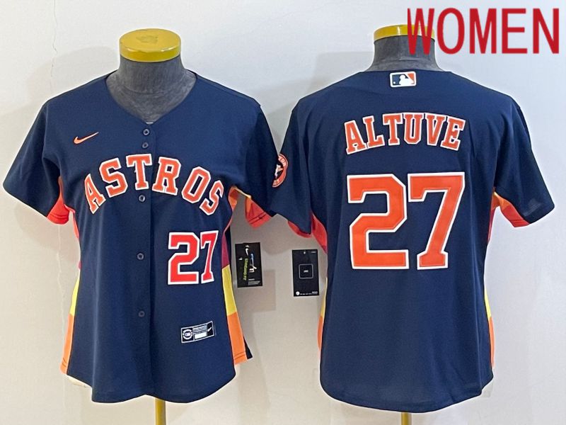 Women Houston Astros #27 Altuve Blue Game Nike 2022 MLB Jersey->women mlb jersey->Women Jersey